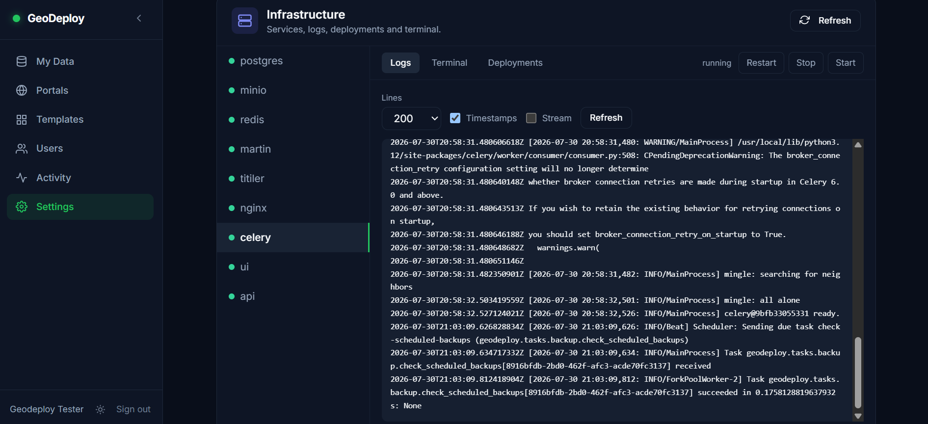 Infrastructure panel